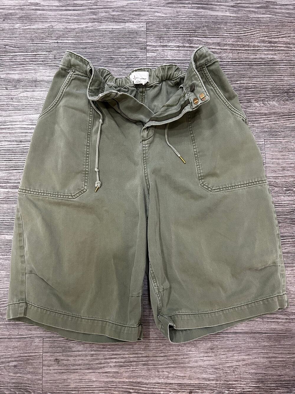 By Anthropologie Womens S Green Utility Shorts Elastic Waist Drawstring Pockets